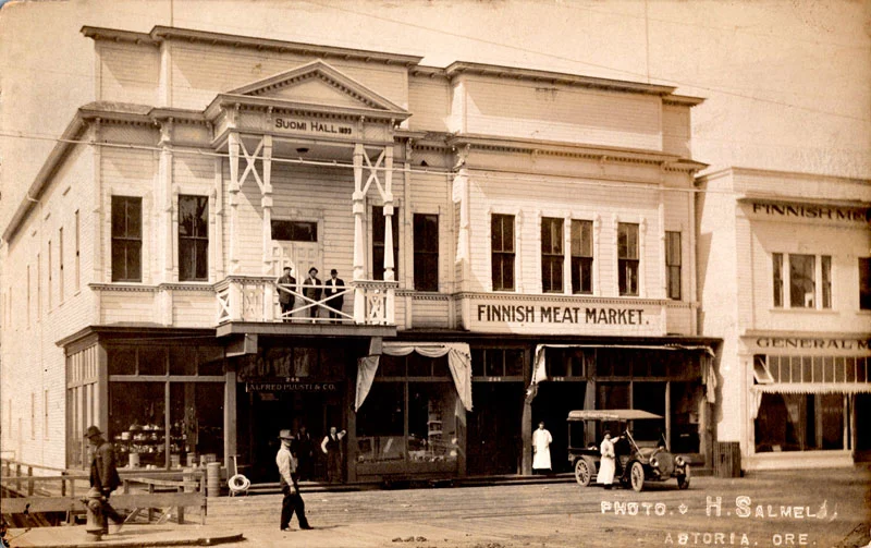 1920's Suomi Hall, moved and raised, adding first floor and expanded to the right, Astoria, Oregon